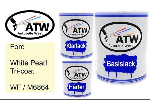 Ford, White Pearl Tricoat, WF / M6864: 1L Lackdose + 1L Klarlack + 500ml Härter - Set, von ATW Autoteile West.